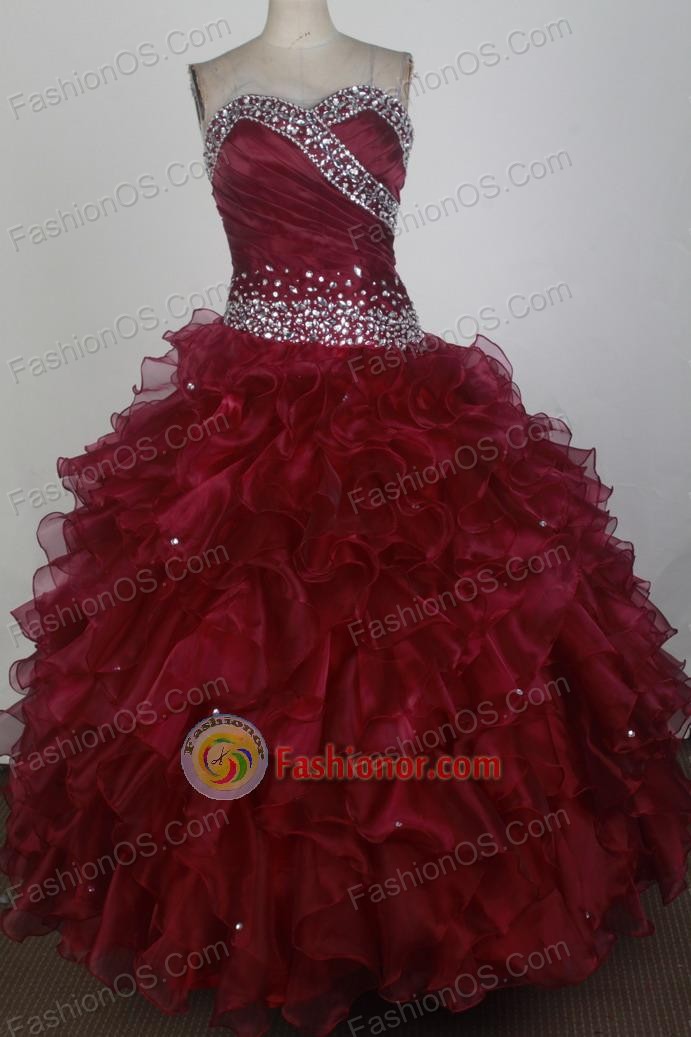Brand New Ball Gown Strapless Floor-length Wine Red Vintage Quinceanera Dress X0426029