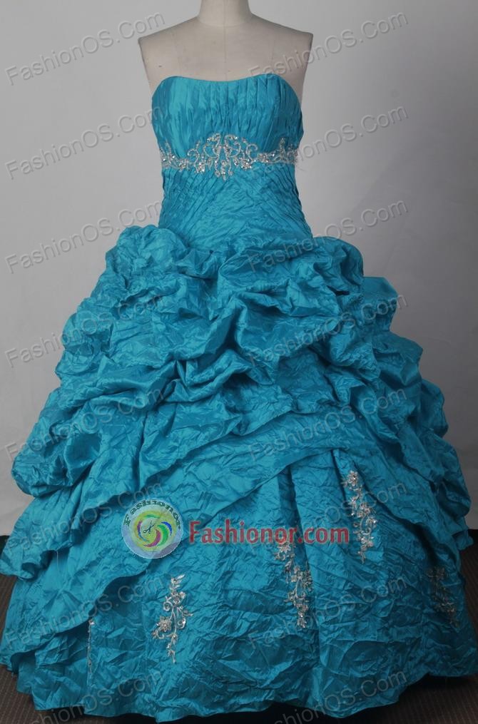 Elegant Ball Gown Strapless Floor-length Blue Vintage Quinceanera Dress LJ2656
