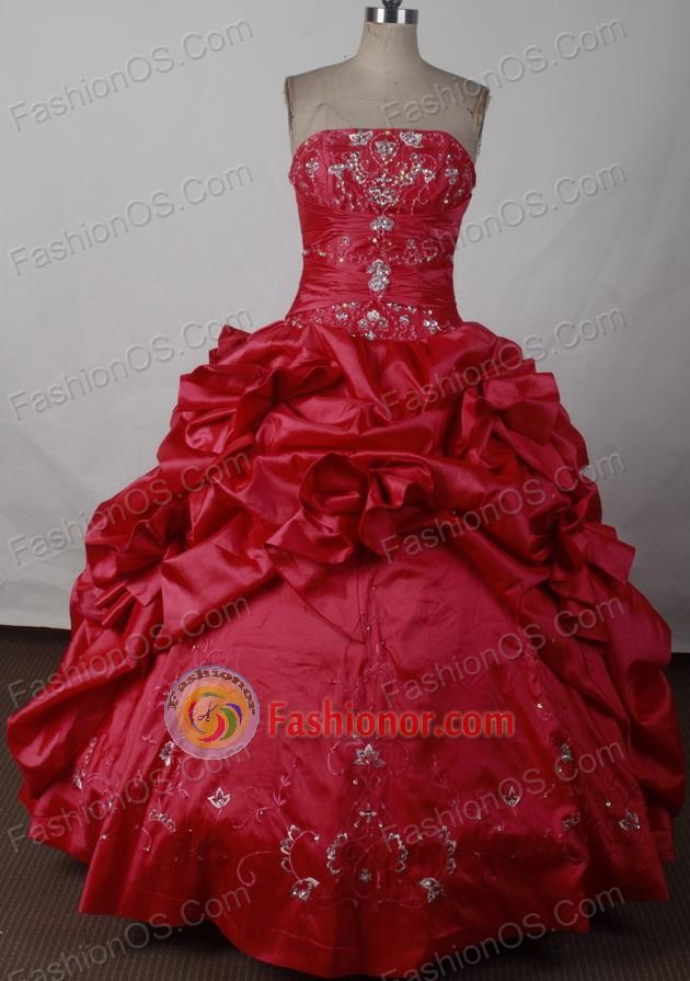 Elegant Ball Gown Strapless Floor-length Red Vintage Quinceanera Dress LJ2611