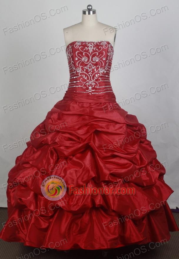 Elegant Ball Gown Strapless Floor-length Red Vintage Quincenera Dresses TD260064