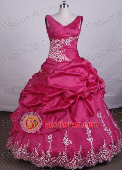 Fashionable Ball Gown V-Neck Floor-length Hot Pink Vintage Quinceanera Dresses Style LJ42428