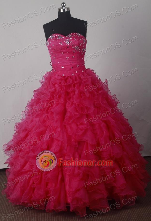 Luxuriously Ball Gown Sweetheart Floor-length Organza Red Beading Vintage Quinceanera Dress Style X042602