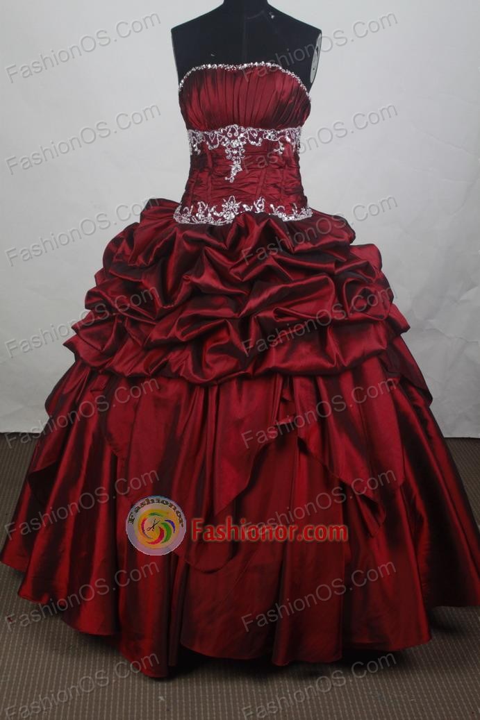 Modest Ball Gown Strapless Floor-length Burgundy Vintage Quincenera Dresses TD260060
