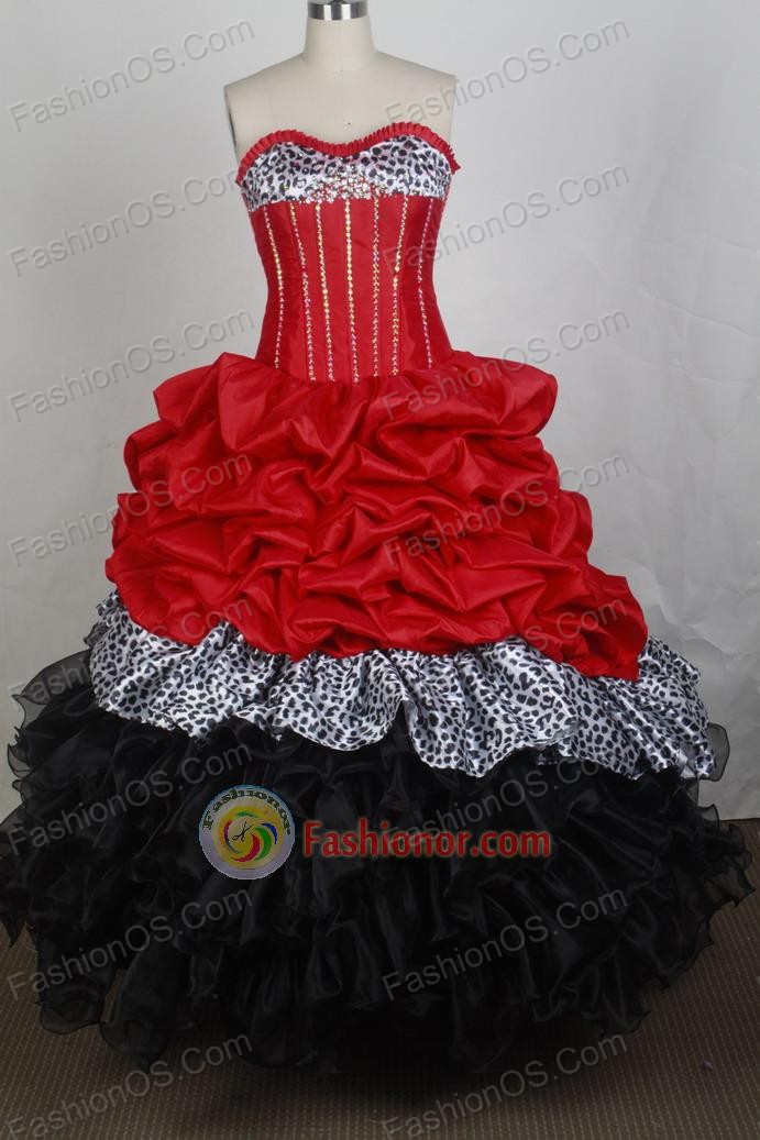 New Ball Gown Sweetheart Floor-length Red And Black Vintage Quincenera Dresses TD260047