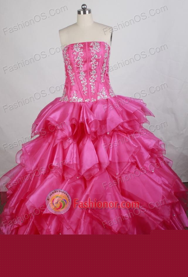 Popular Ball Gown Strapless Floor-length Hot Pink Vintage Quinceanera Dress Y042662