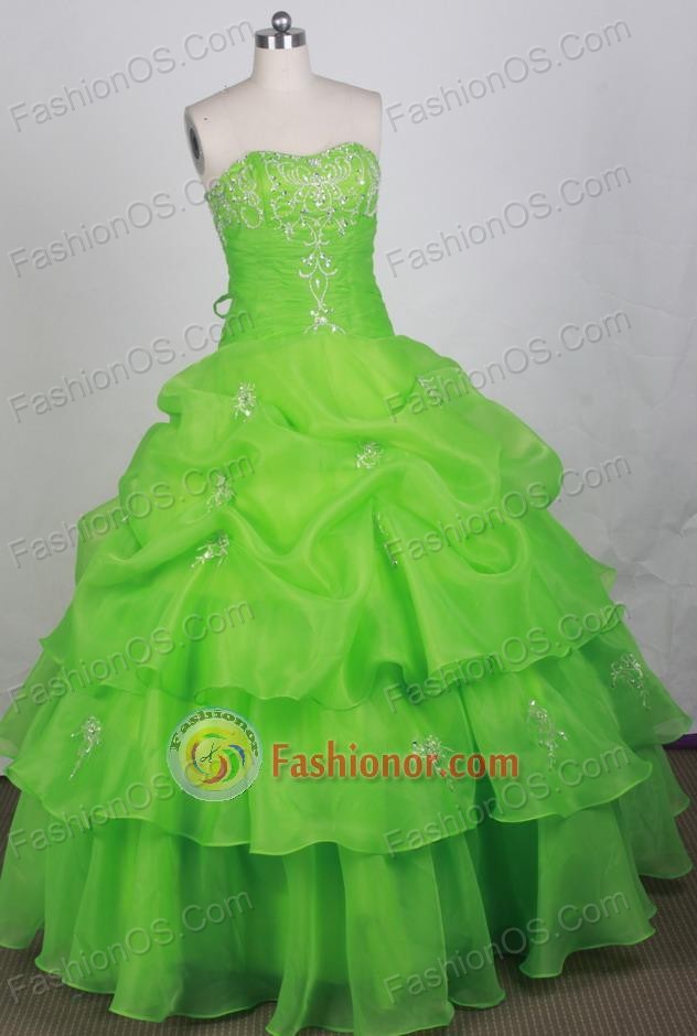 Sweet Ball Gown Strapless Floor-length Spring Green Vintage Quincenera Dresses TD260065