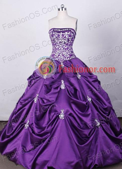 Elegant Ball Gown Strapless FLoor-Length Purple Beading And Appliques ...