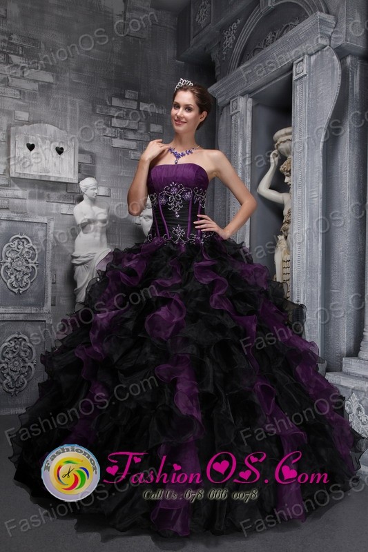 Taffeta and Organza Strapless Appliques and Decorate Bodice Ruffles Exclusive multi-color 2013 Quinceanera Dresses in Santa Ana   El Salvador  Style ZYLJ08FOR