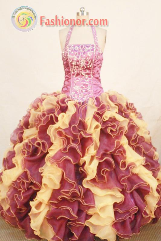 Romantic ball gown halter top floor-length organza appliques multi colors quinceanera dresses FA  -X-168