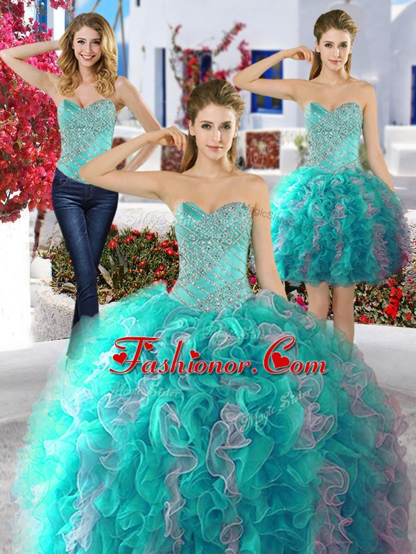  Three Piece Sleeveless Lace Up Floor Length Beading Sweet 16 Dress