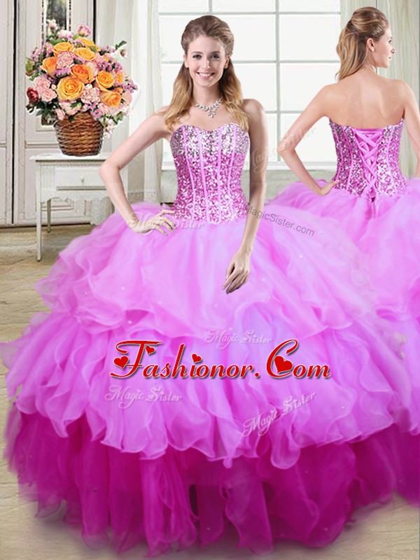  Multi-color Sleeveless Ruffles and Sequins Floor Length Ball Gown Prom Dress