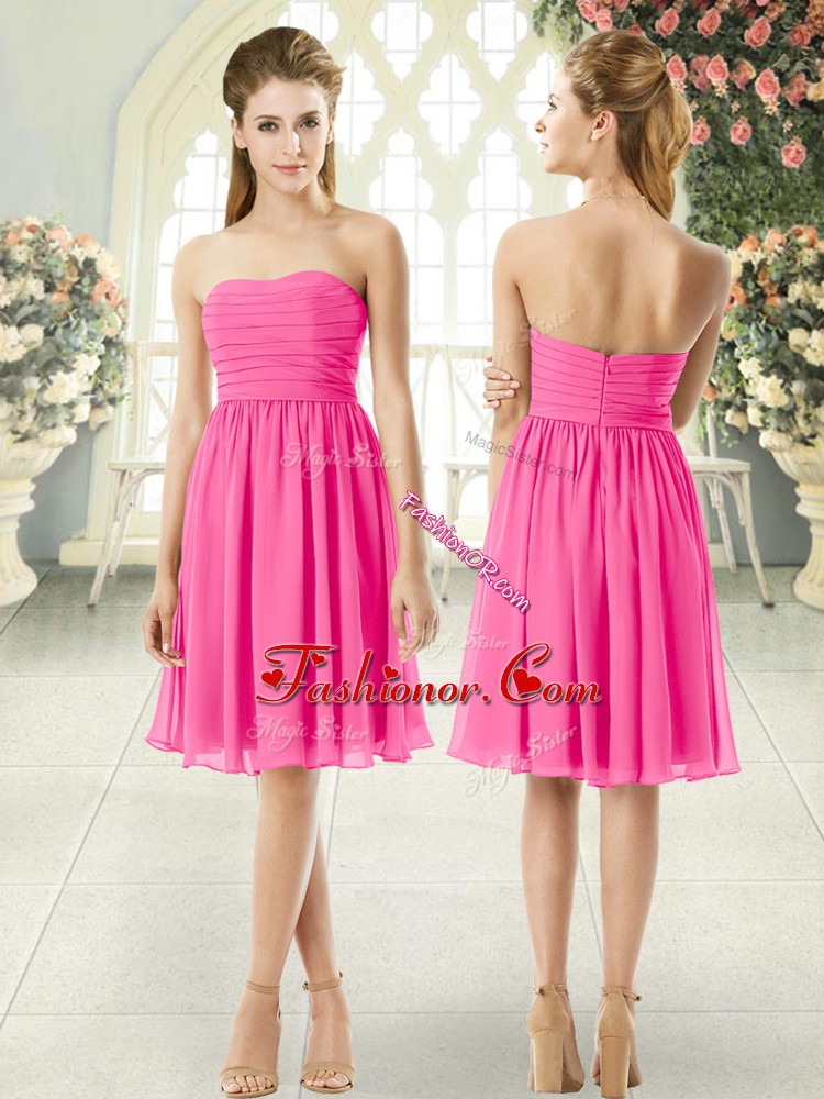 Knee Length Pink Prom Dresses Strapless Sleeveless Zipper,Quinceanera ...