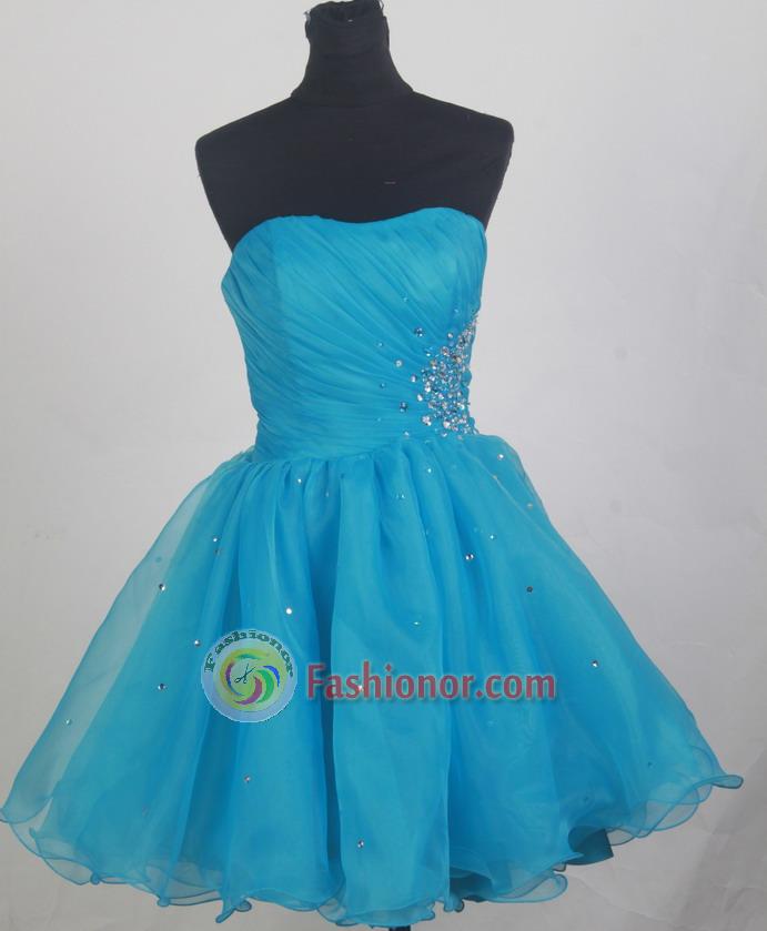 Affordable Short Strapless Knee-length Aqua Blue Prom Dress LHJ42856 ...