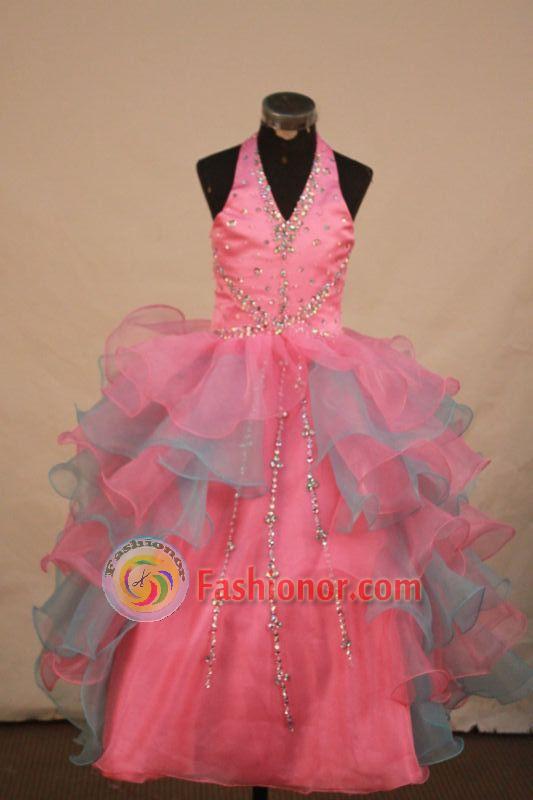 Gorgeous Ball gown Halter top neck Floor-length Colorful Beading Flower Girl Dresses Style FA-C-269
