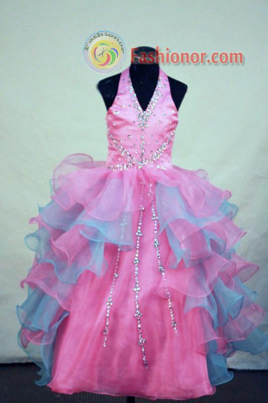 Gorgeous Ball gown Halter top neck Floor-length Colorful Beading Flower Girl Dresses Style FA-C-269