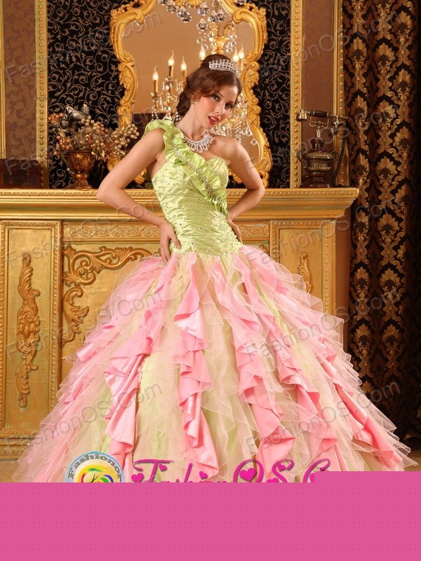 Custom Made One Shoulder Cheap Multi-Color Quinceanera Dress With  Ruffled Decorate  in   Potosi Nicaragua  Style QDZY050FOR
