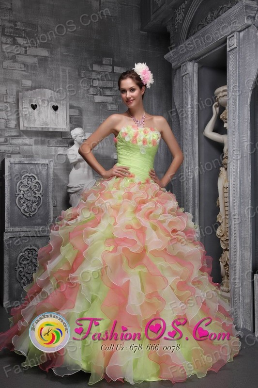 Teorama Colombia Waving tucks strapless Flower Decorate Multi-color For Sweet 16 Dress In 2013 Wholesale Quinceanera  Style ZYLJ07FOR 