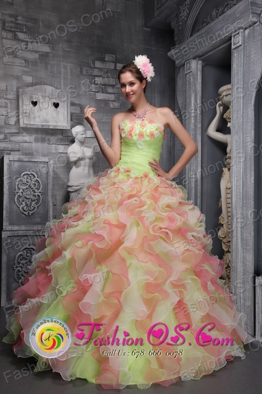Capeti Panama Waving tucks strapless Flower Decorate Multi-color For Sweet 16 Dress In 2013 Quinceanera Style ZYLJ07FOR 