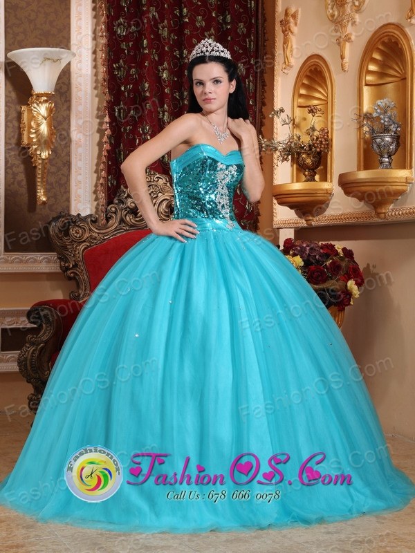 Sweetheart Sequin Decorate Bust Turquoise Stylish Quinceanera Dresses ...