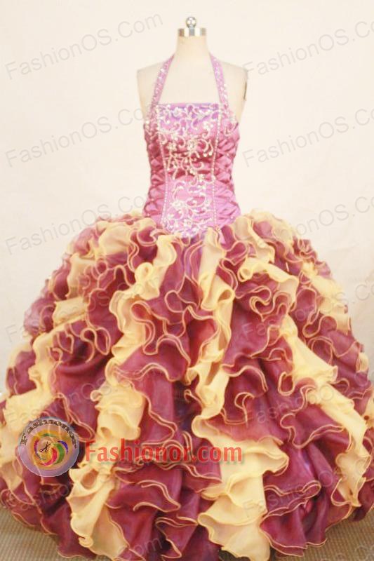Romantic ball gown halter top floor-length organza appliques multi colors quinceanera dresses FA-X-168