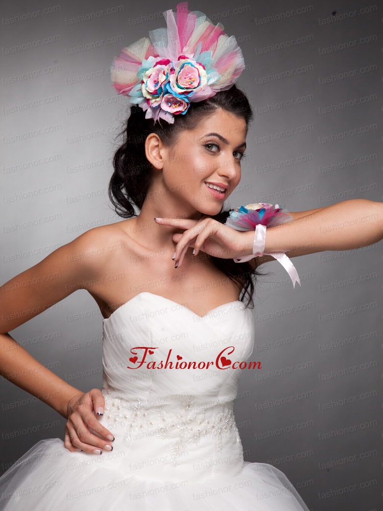 Beautiful Tulle Hand Made Flowers Colorful Headpieces and Wrist Corsage JDZH030FOR