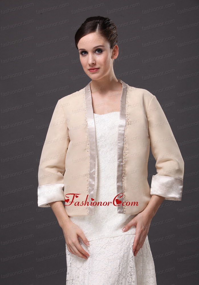 Satin Champagne Jacket For Other Formal Occasions With Beading Decorateher Formal Occasions With Beading Decorate AFEST227FOR