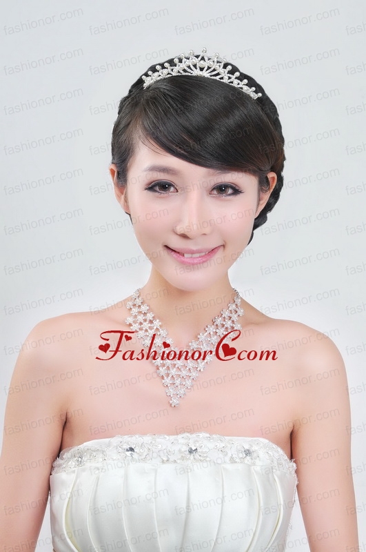 Vintage Style Rhinestons Necklace And  Crown with Ivory Pearl ACCJSET105FOR