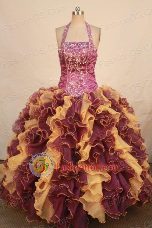 Romantic ball gown halter top floor-length quinceanera dresses Style X042471