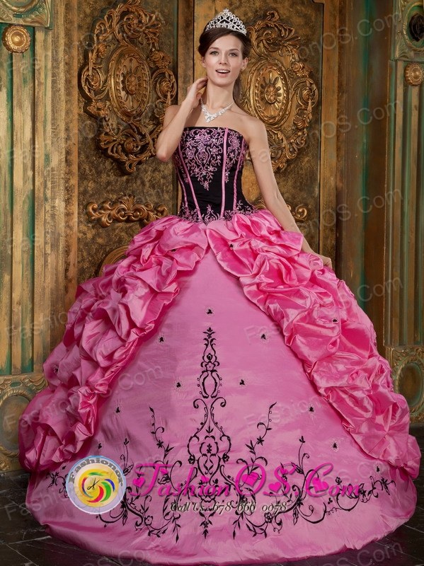 Tolu Colombia Rose Pink Embroidery Quinceanera Dress With Bubble Pick ...