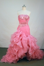 Beautiful A-line strapless floor-length organza watermelon beading prom dresses FA-X-120