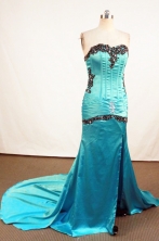 Beautiful Column Sweetheart-neck Brush Teal Appliques Prom Dresses Style FA-C-175