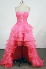 Brand New High-low Sweetheart-neck Floor-length Organza Red Beading Prom Dresses Style FA-C-190
