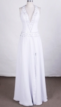 Elegant Column Halter Top Floor-length Chiffon White Prom Dresses Beading Style FA-Z-00157 