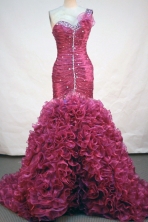 Fashionable Mermaid One Shoulder Neck Floor-length Organza Red Prom Dresses Beading Style FA-Z-00146