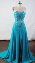 Popular Empire Sweetheart-neck Floor-length Teal Beading Prom Dresses Style FA-C-183