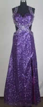 Sexy Empire Halter Floor-length Purple Prom Dress LHJ42850