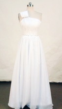 Simple A-line One-shoulder Neck Floor-length Chiffon White Beading Prom Dresses Style FA-C-201