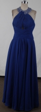 Simple Empire Halter Floor-length Navy Blue Prom Dress LHJ42803