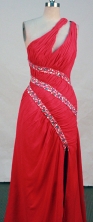 Wonderful empire one shoulder floor-length chiffon beading red prom dresses FA-X-134