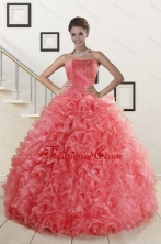 2015 New Arrival Watermelon Red Sweet 15 Dress with Beading XFNAO704FOR