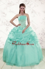 2015 Pretty Puffy Apple Green Sweet 16 Dresses with Beading XFNAO646FOR