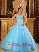 Baby Blue and White Sweetheart Appliques Ruching Quinceanera Dress Neckline and Tulle Skirt In Comodoro Rivadavia  Argentina  Style QDZY123FOR