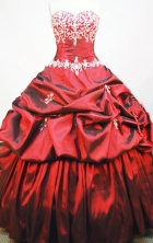 Beautiful Ball gown Sweetheart-neck Sweep Train Taffeta Wine Red Quinceanera Dresses Style FA-W-151