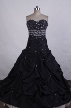 Modest Ball Gown Strapless FLoor-Length Black Beading Quinceanera Dresses Style FA-S-028