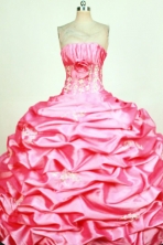 Modest Ball Gown Strapless Floor-Length Red Beading and Appliques Quinceanera Dresses Style FA-S-388