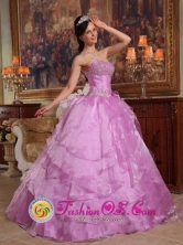 Quinceanera Dress For Spring Lavender Strapless Floor-length Organza Beading Ruffled  In Bernal  Argentina Style QDZY200FOR 