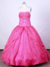 Romantic Ball Gown Strapless FLoor-Length Hot Pink Beading Quinceanera Dresses Style FA-S-074