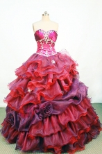 Romantic Ball gown Sweetheart-neck Floor-length Organza Red Organza Quinceanera Dresses Style FA-W-056