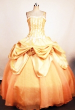 Sweet Ball Gown Straps Floor-Length Gold Beading and Appliques Quinceanera Dresses Style FA-S-380