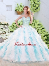 Vintage Brush Train Quinceanera Dresses with Beading and Ruffles SJQDDT245002FOR